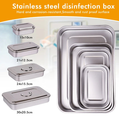 Dental Disinfection Box with Lid – Stainless Steel Sterilizer Container for Surgical Equipment & Lab Instrument Storage