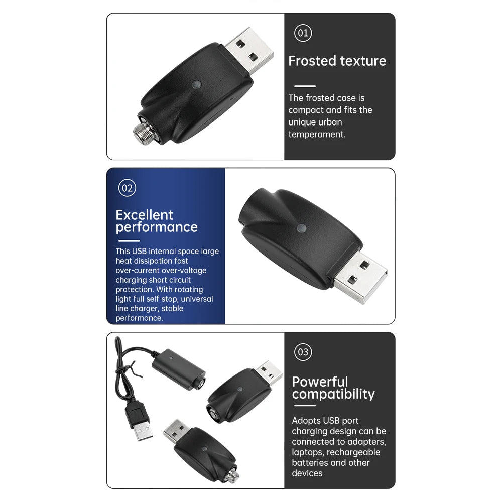 510 Smart USB Charger Adapter – Portable LED Indicator with Overcharge Protection for Battery Rod & Power Bank 4.2V/420mAh