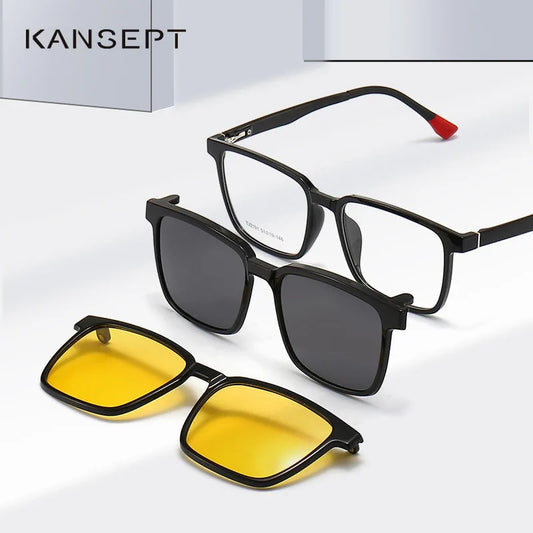 Magnetic Clip-On Prescription Glasses - Flip Up TR90 Polarized Sunglasses With Night Vision & Reading Lens Design