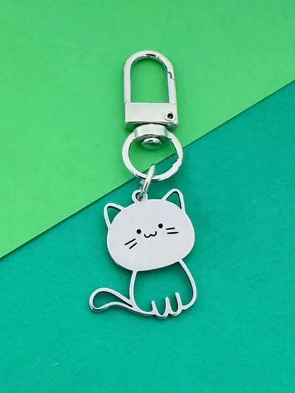 Cute Cat Keychain - Stainless Steel Metal Key Ring for Men & Women, Couple & Valentine’s Day Gift