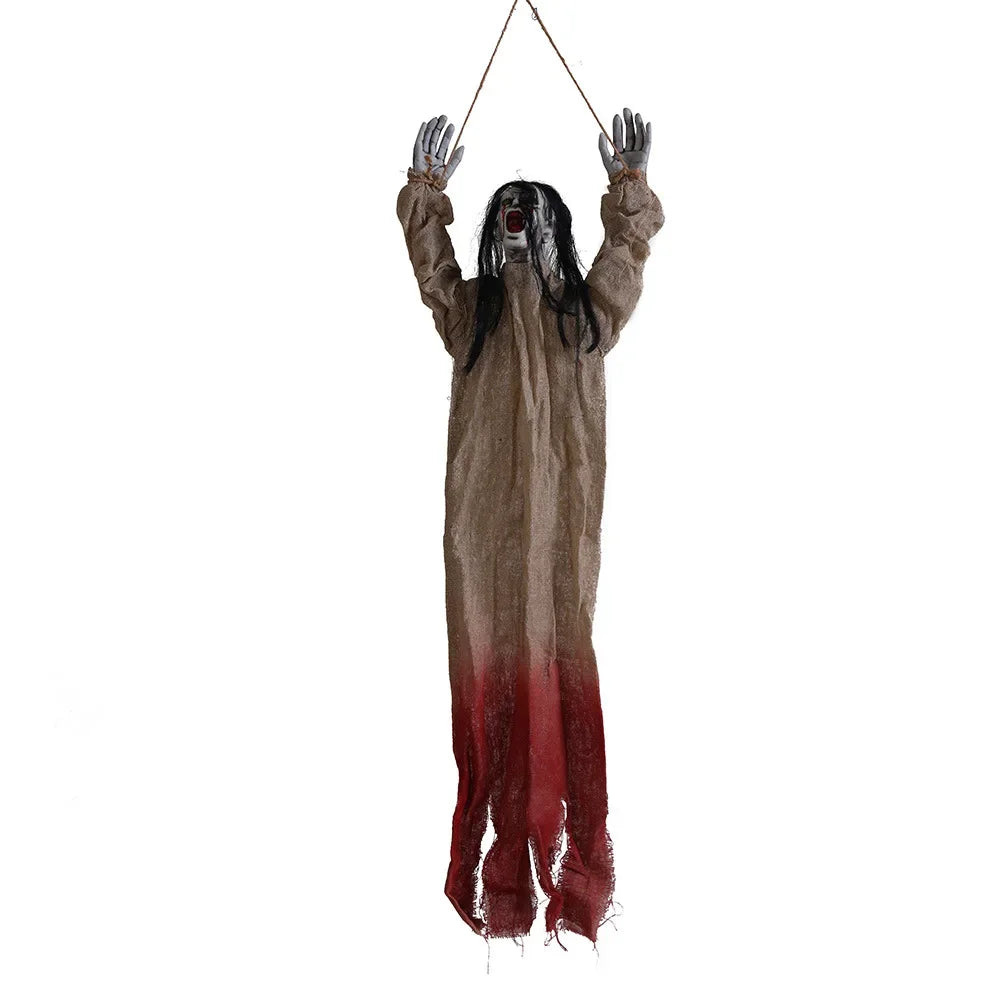 Halloween Hanging Ghost Decoration — Movable Skeleton Horror Prop with Long Hair for Haunted House and Bar 2025