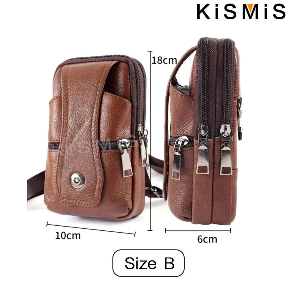Men’s Leather Vintage Waist Bag – Phone Holster Pouch for Travel, Hiking & Outdoor Use