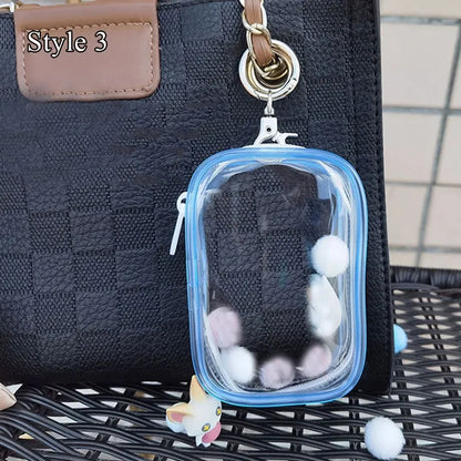 Transparent Jewelry Organizer Box – Plastic Storage Pouch with Keychain, Dustproof Case, Cute Doll Bag for Accessories