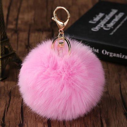 Fashion Cute Fluffy Rabbit Fur Ball Keychain – Pompom Leaf Cherry Pendant for Handbag & Car Keys