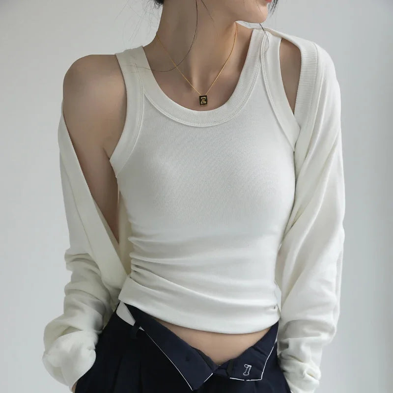 2024 New Women's Ribbed Tank Top - Solid Round Neck Camisole with Chest Pad | Summer Basic Elastic Y2K One-Piece Vest