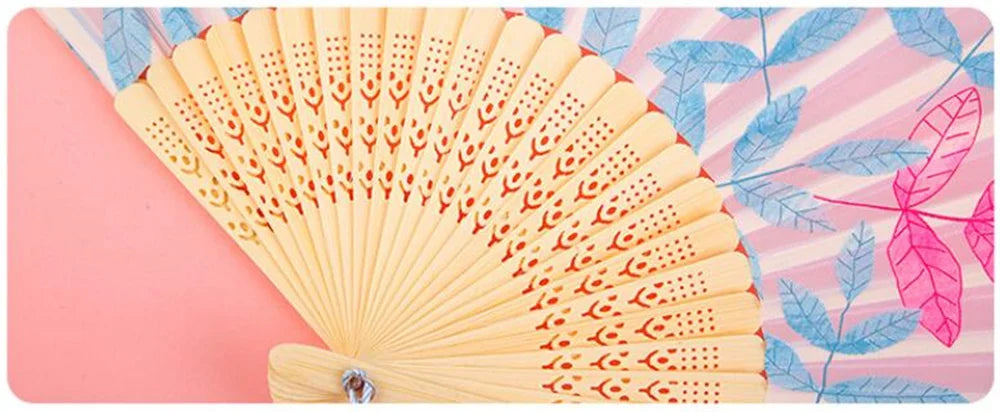 Bamboo Folding Fan with Silk — Chinese & Japanese Style Handheld Fan, Antique Art Craft for Summer Dance, Home Decor & Party