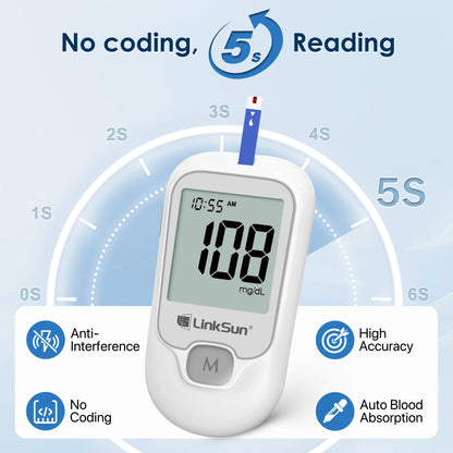 LinkSun G-425-1 Blood Glucose Meter Kit - Digital Diabetes Tester with 50 or 100 Test Strips and Lancets