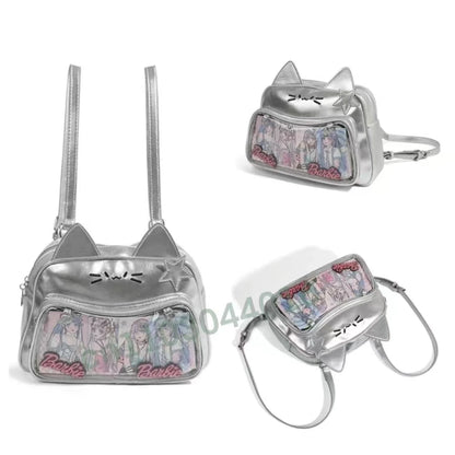 Y2K Korean Kawaii Cat Ita Bag — Cute PU Transparent Shoulder & Crossbody Bag for Girls, Harajuku Style Backpack
