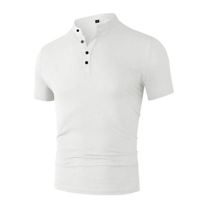 Men's Business Casual Polo Shirt - Short Sleeve Breathable Summer Top with Floral Detail