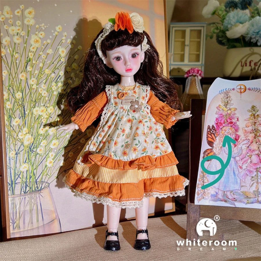 30cm 1/6 BJD Ball Jointed Doll – Starry Gray Eyes with Lolita Fashion Dress, DIY Toy Gift for Girls