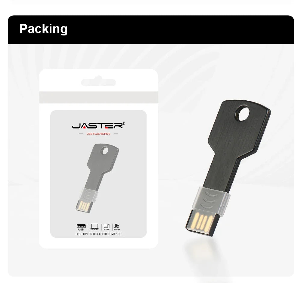 64GB Metal Key-Shaped USB Flash Drive – High-Speed U Disk, Real Capacity Storage (Black/Silver)
