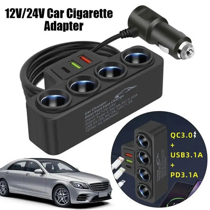 PD QC3.0 Dual USB Car Charger - 120W 12V/24V Cigarette Lighter Splitter for Phone, DVR and Dashcam