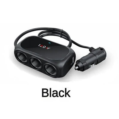 3-Socket Car Cigarette Lighter Splitter - 120W 12V/24V Dual USB Fast Charger Adapter for iPhone, GPS and Dashcam
