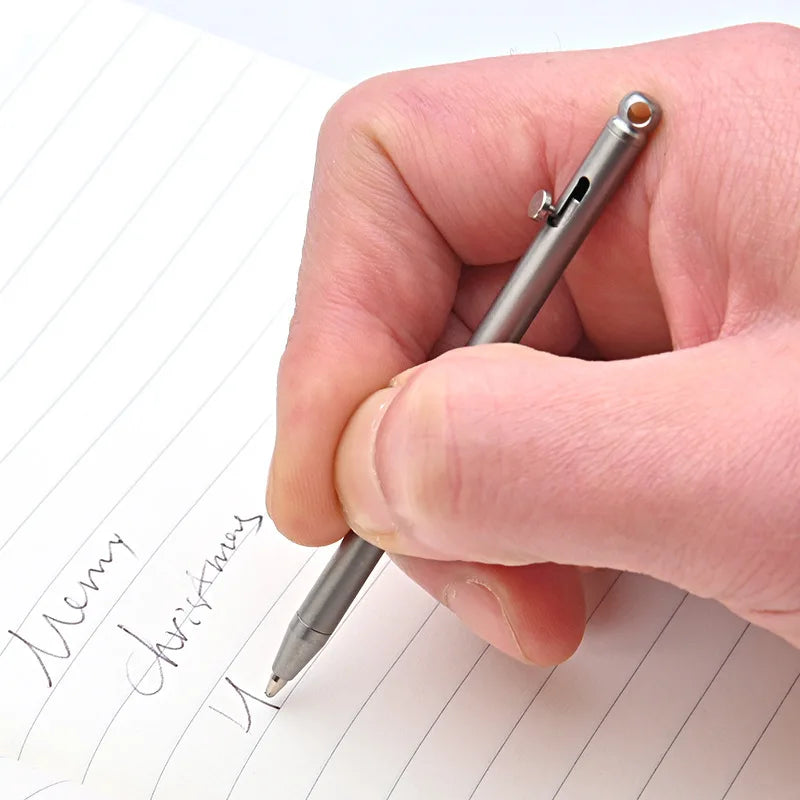 Pure Titanium Mini Bolt Pen — Compact Portable Keychain Metal Ballpoint Pen Travel & Signing Gift
