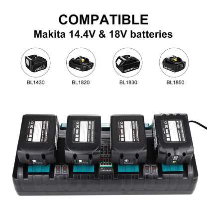 XNJTG DC18SF 18V 4-Port Charger – Compatible with Makita 14.4V-18V Batteries BL1850, DC18RD, DC18RC