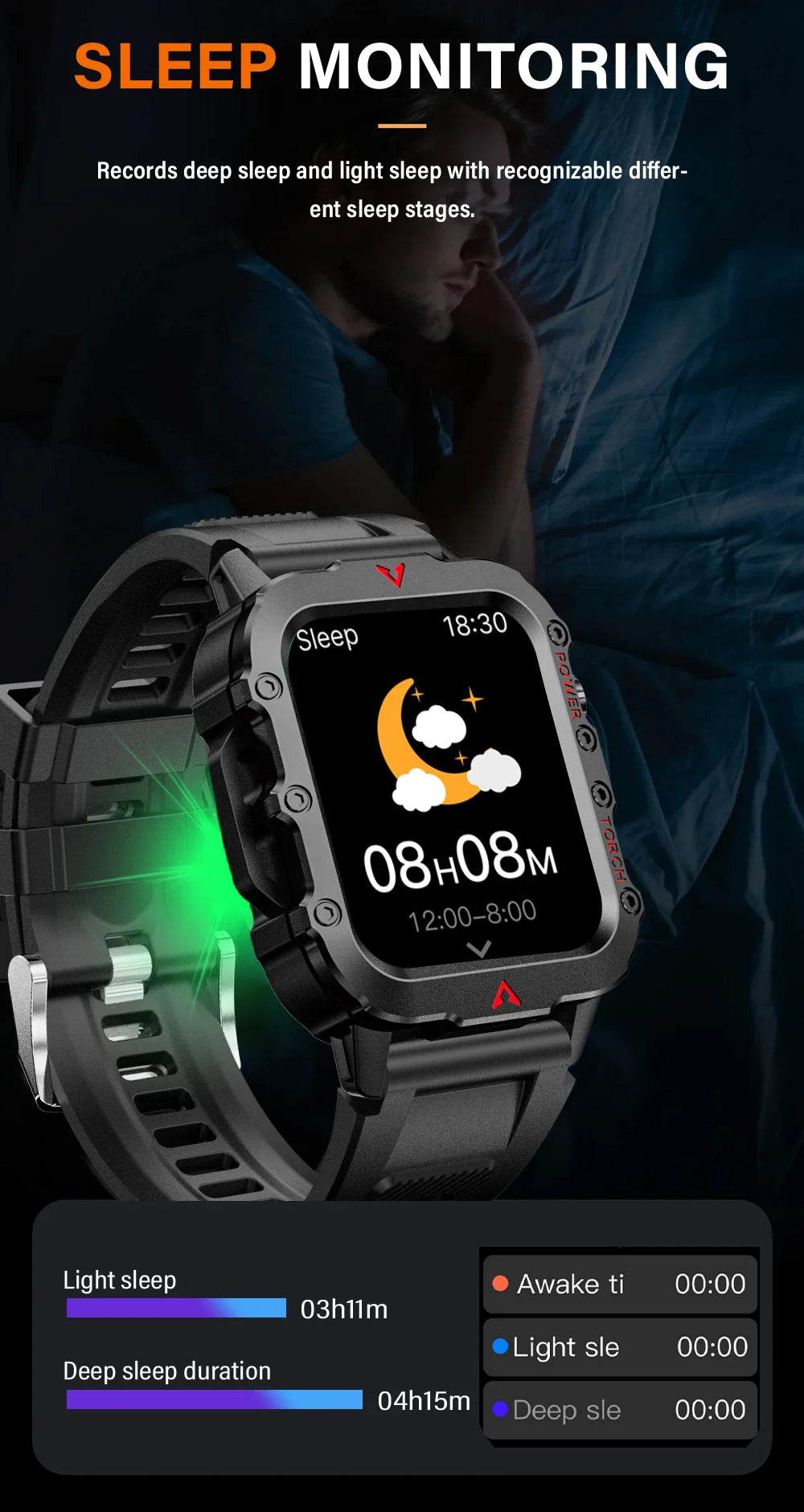 LAXASFIT Men’s Sports Smart Watch – 1.71" Screen, Blood Oxygen, Bluetooth Call, LED Flashlight, Multi-Sport Outdoor Watch