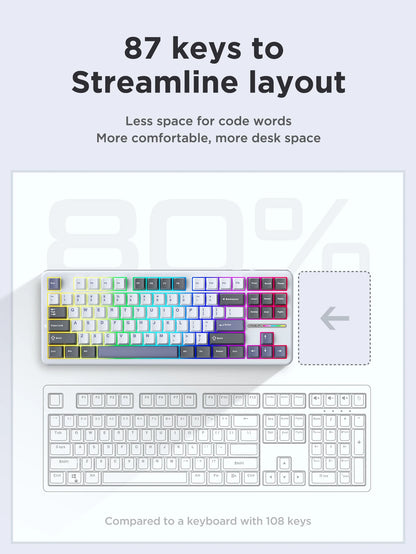 AULA F87 Pro Tri-Mode Mechanical Gaming Keyboard – Wired, 2.4G Wireless, Bluetooth, 87-Key RGB Hot-Swappable PBT, 8000mAh