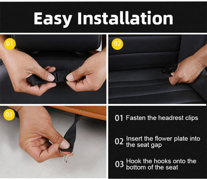 Car Seat Back Organizer with Foldable Table Tray – PU Leather Storage Organizer with Pockets & Kick Mats