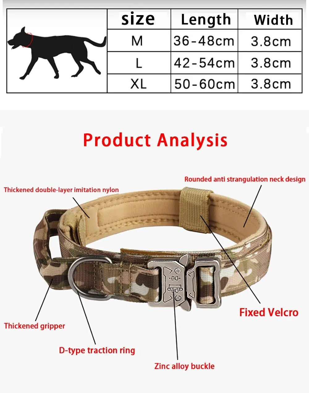Outdoor Tactical Nylon Dog Collar with Metal Buckle – Breathable Training Collar for Medium & Large Dogs