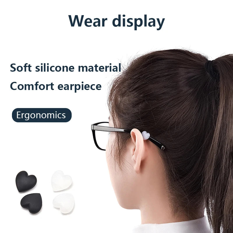 2 Pairs Heart Silicone Ear Hooks – Anti-Slip Eyeglasses Grip, Retainer Fastener Accessories