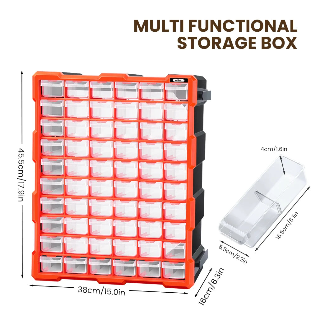 AIRAJ Multi-Drawer Parts Storage Box – 18/39/60 Transparent Plastic Organizers, Spliceable 15-Inch Home Storage
