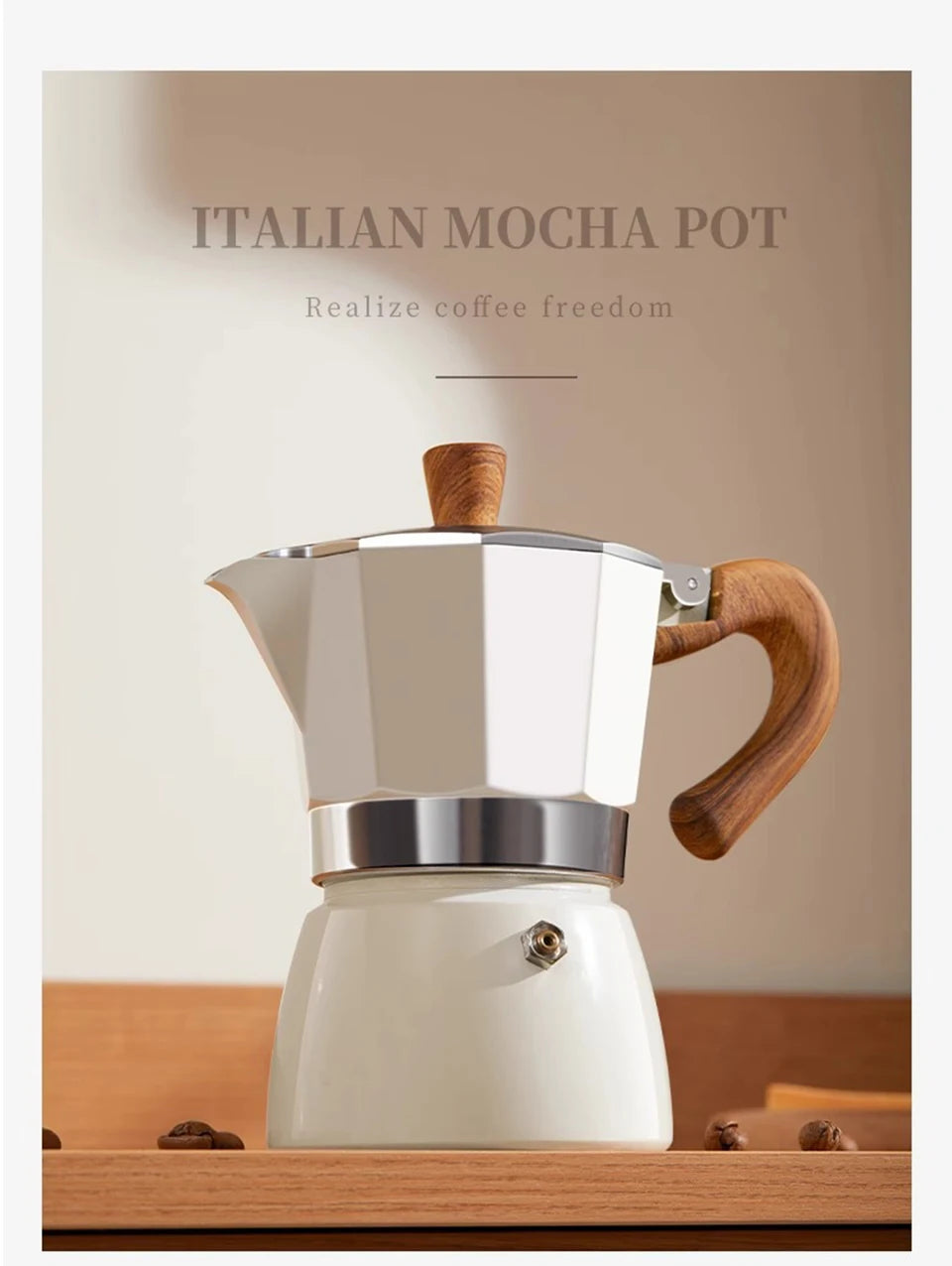 Vintage Wooden Handle Moka Pot – Classic Italian Espresso Maker 150ml/300ml for Home & Cafe Use