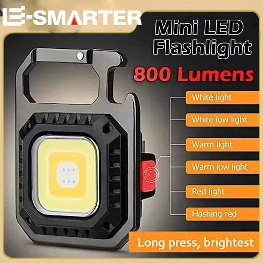 Mini LED Flashlight - Magnetic COB USB Rechargeable Work Light with 800 Lumens, 7 Modes for Camping & Outdoor Use