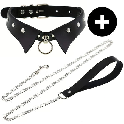 Gothic Punk PU Leather O-Ring Choker - Adjustable Collar Necklace for Women, Halloween & Alternative Fashion