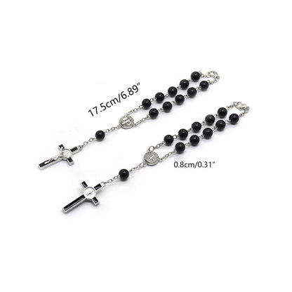 Exquisite Black Glass Rosary Cross Bracelet – Catholic Prayer Bead Jewelry, Religious Wrist Rosary for Faith & Spiritual Devotion