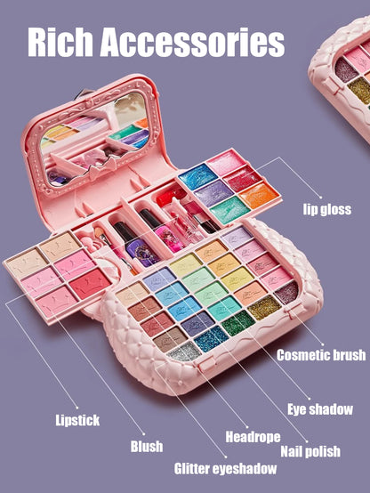 Children's Cosmetics Set – Princess Mirror, Real Washable Beauty Toys for Girls, Non-Toxic & Safe Pretend Play Gift