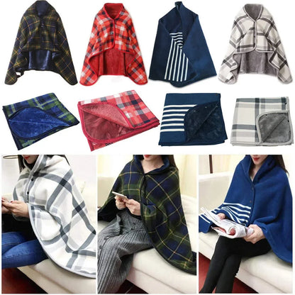 Women’s Double-Layer Tartan Plaid Blanket Scarf – Winter Warm Multifunction Shawl Wrap