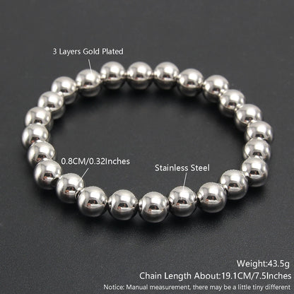 MHS.SUN Trendy Stainless Steel Stretch Bracelet — Gold & Silver Beaded 2mm/5mm/8mm for Men & Women