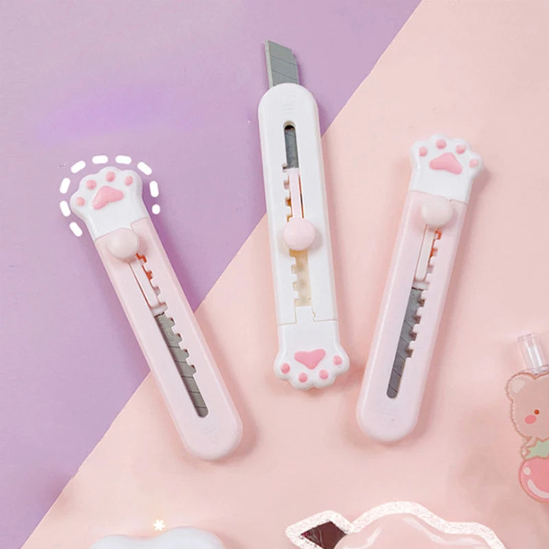 Kawaii Mini Pocket Cat Paw Utility Knife - Paper Cutter, Craft Wrapping, Refillable Blade Stationery, Big Sale