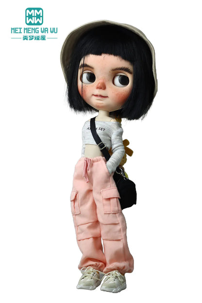 Blythe & Azone OB22/OB24 Doll Clothes — Fashion Jeans Overalls in Khaki, Army Green, Denim Blue, Pink & Black