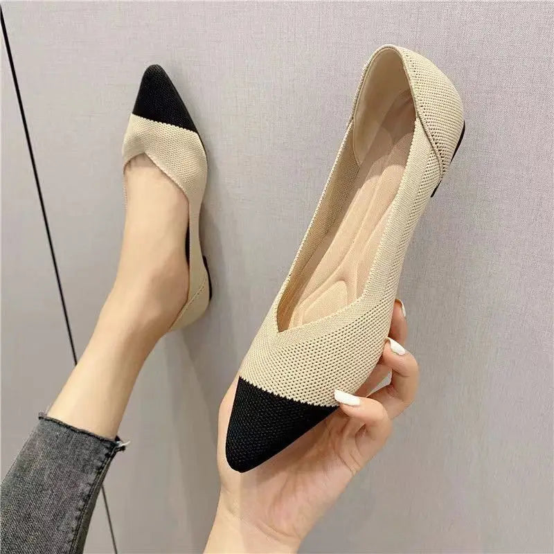 Women’s Pointed Flat Shoes - Comfortable Knitted Elastic Casual Fashion Shoes for Spring & Autumn Wear