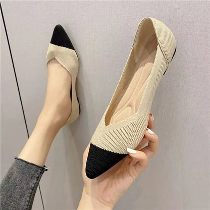 Women’s Pointed Flat Shoes - Comfortable Knitted Elastic Casual Fashion Shoes for Spring & Autumn Wear