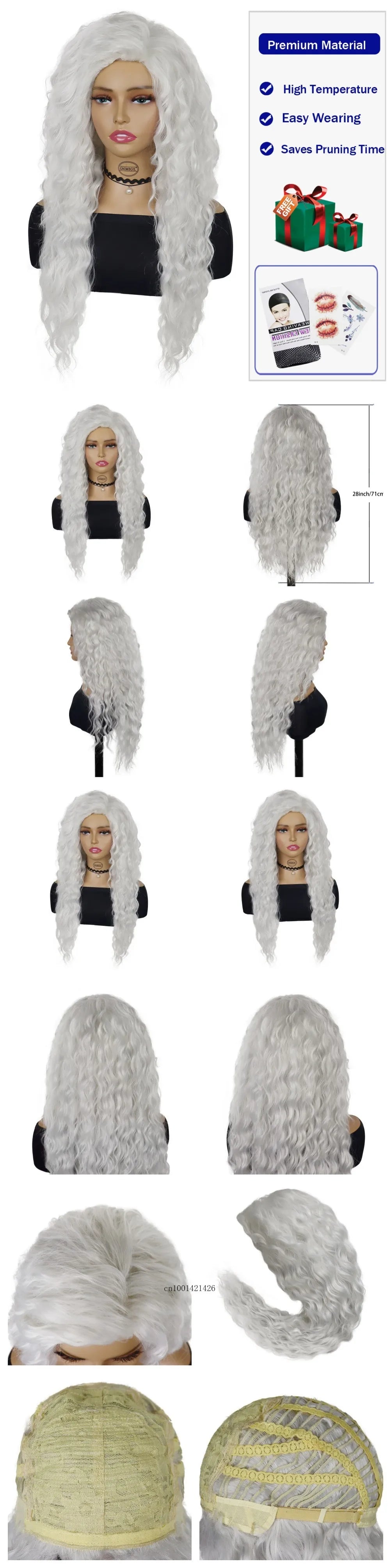 Ash Blonde Synthetic Wig – 26" Long Curly Ombre Hair, Fluffy Wave Wig for Women, Costume & Party Wig