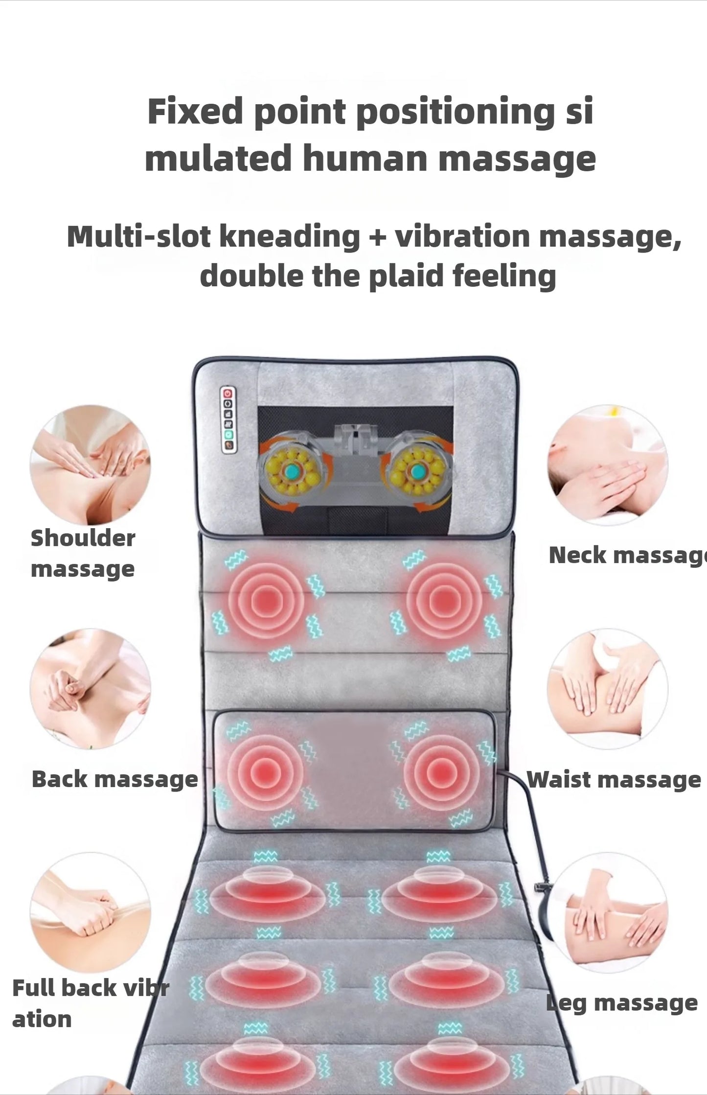 Electric Full Body Massage Mattress with Heating, Kneading & Vibration – Neck and Back Relaxation Pillow with Hand Control and Lumbar Airbag