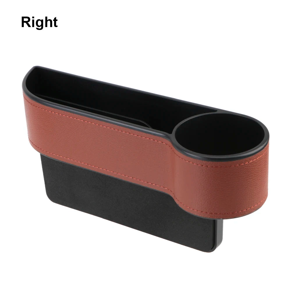 Car Seat Gap Organizer – Leather Auto Crevice Storage Box with Cup & Phone Holder, USB Option