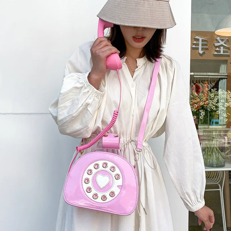 Women’s Creative Telephone-Shaped Crossbody Bag – Retro PU Leather Small Shoulder Handbag