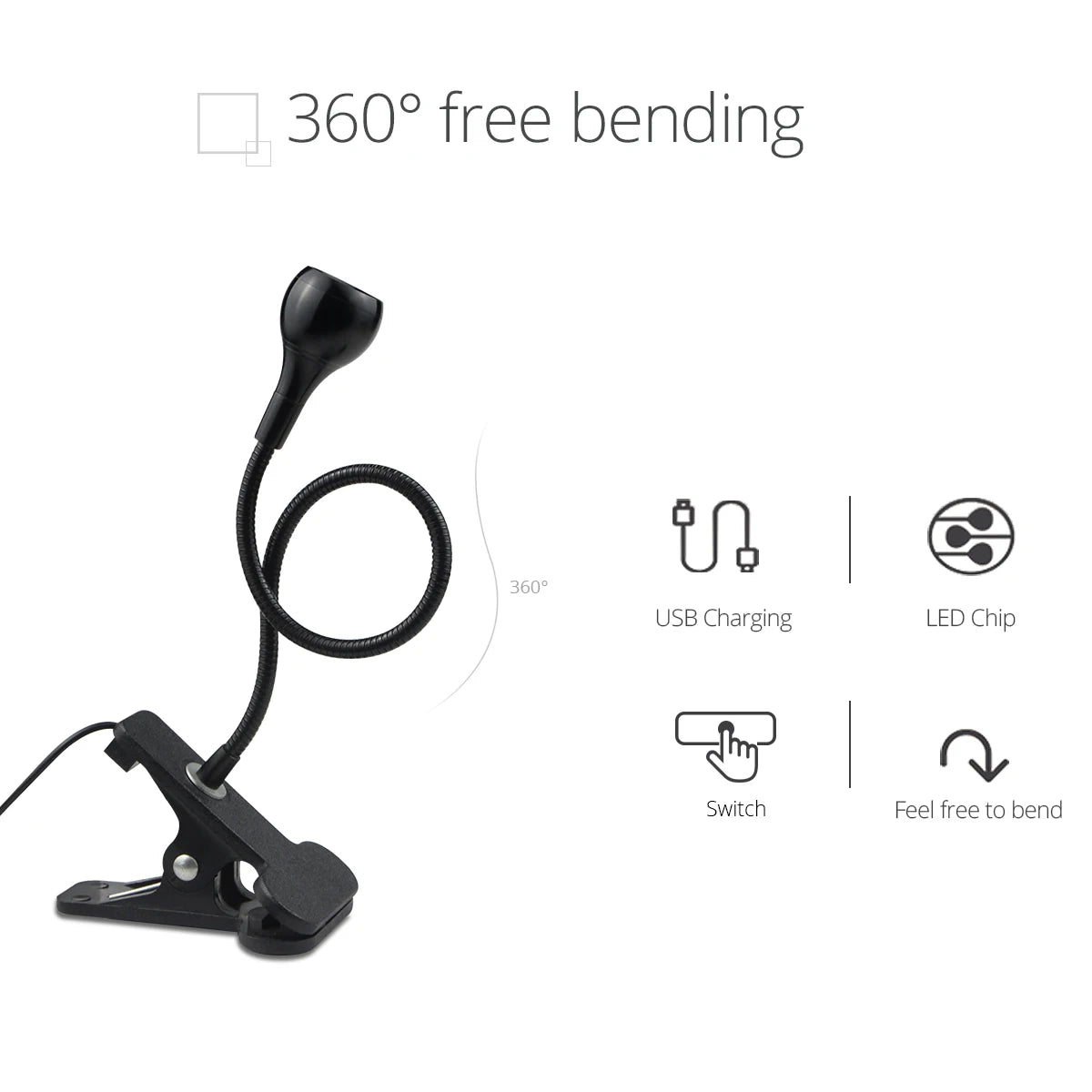 Flexible USB Table Lamp with Clip - Bedside Reading Light and Book Lamp for Bedroom Decor