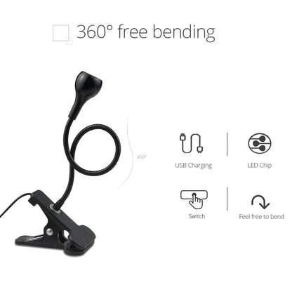 Flexible USB Table Lamp with Clip - Bedside Reading Light and Book Lamp for Bedroom Decor