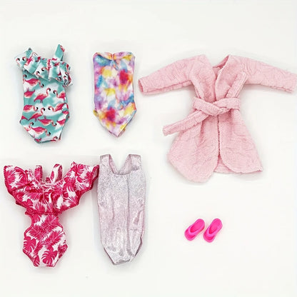 6pcs 11.5" Girl Doll Clothes Set – Swimsuits, Bathrobes, Slippers & Fashion Doll Accessories