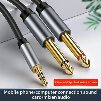 3.5mm to Dual 6.5mm TRS Audio Cable – AUX Adapter for Mixer, Amplifier & Speaker (6.35mm Jack)