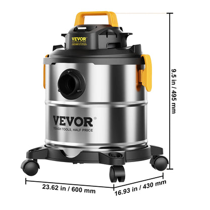 VEVOR Stainless Steel Wet Dry Shop Vacuum - Powerful Small Shop Vac for Carpet, Debris & Pet Hair
