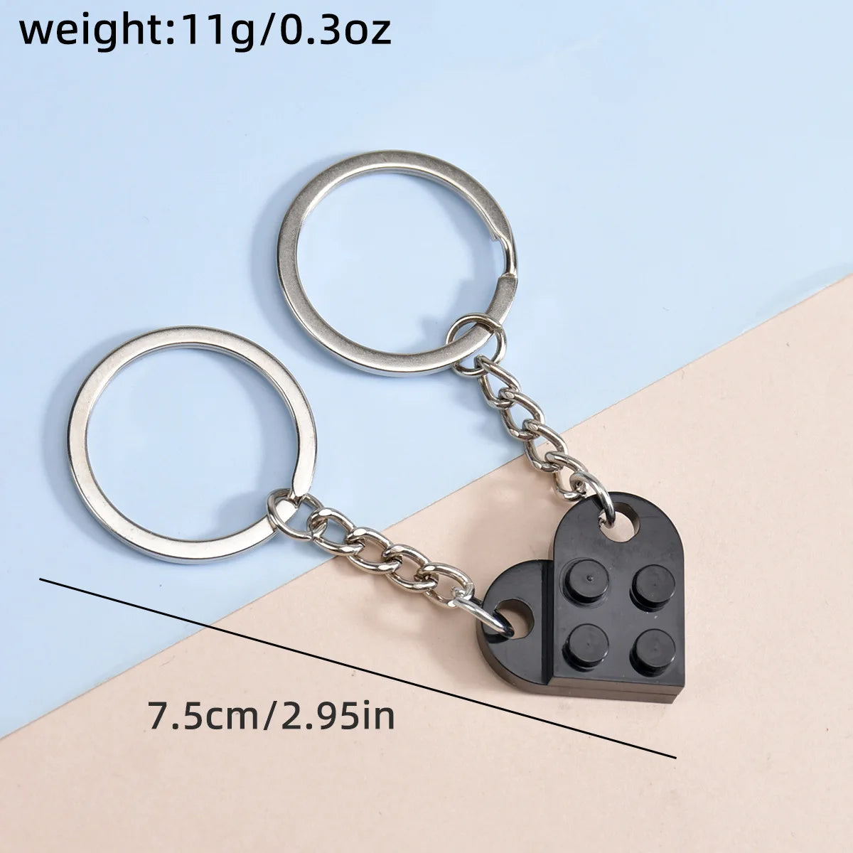 2-Piece Love Heart Brick Keychain Set - Matching Couple and Friendship Building Block Key Rings, Valentine’s Day Gifts