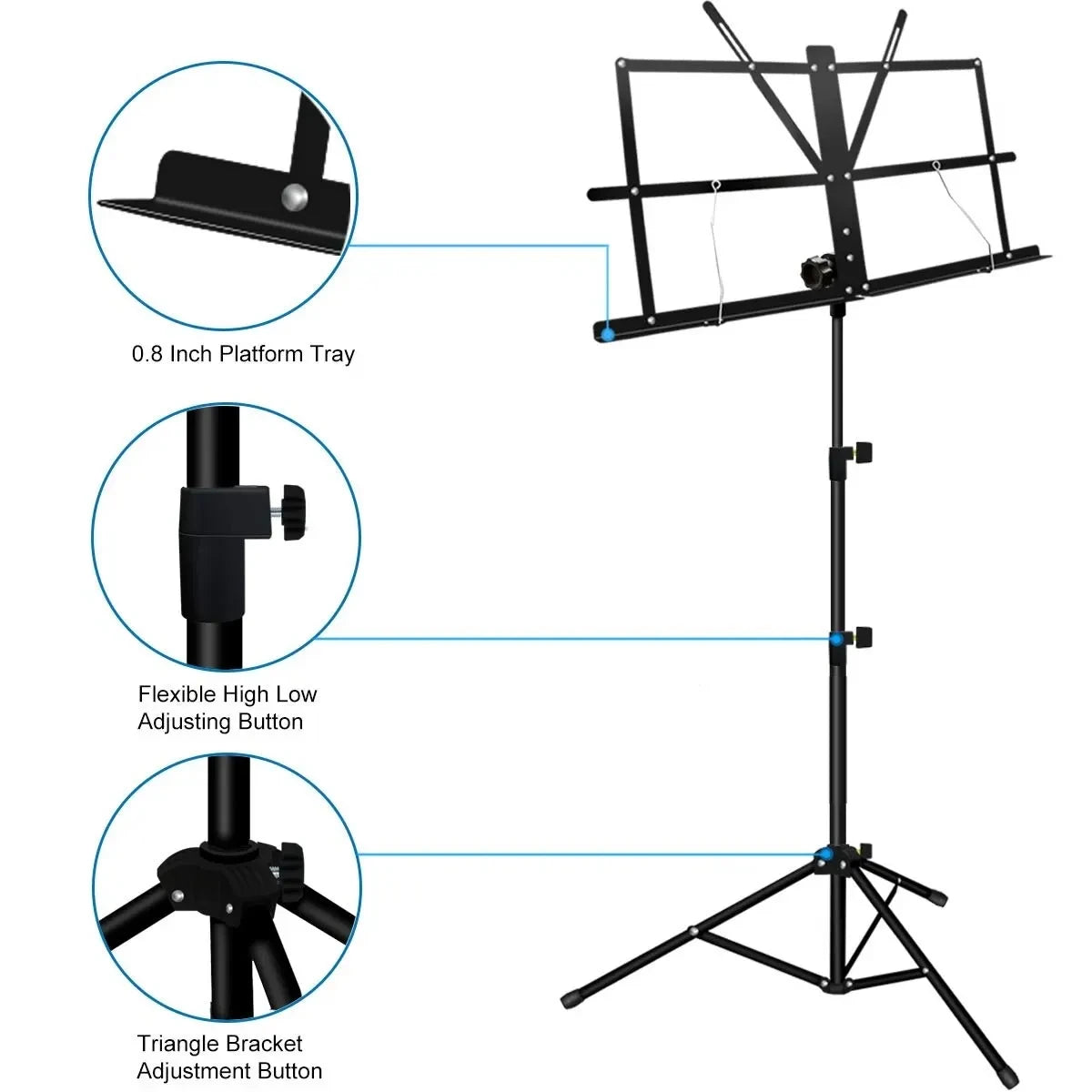2-in-1 Folding Music Stand – Dual Use Portable Sheet Music & Desktop Book Stand, Lightweight and Adjustable