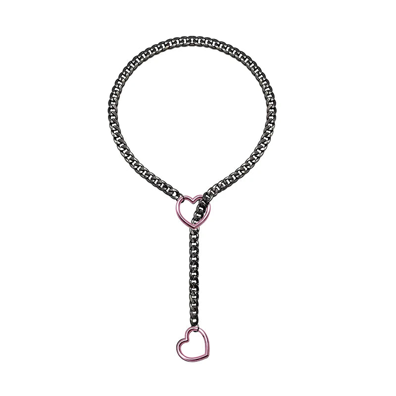 Heart O-Ring Punk Rock Necklace – Stainless Steel Cuban Chain Y-Necklace for Women