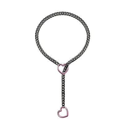 Heart O-Ring Punk Rock Necklace – Stainless Steel Cuban Chain Y-Necklace for Women