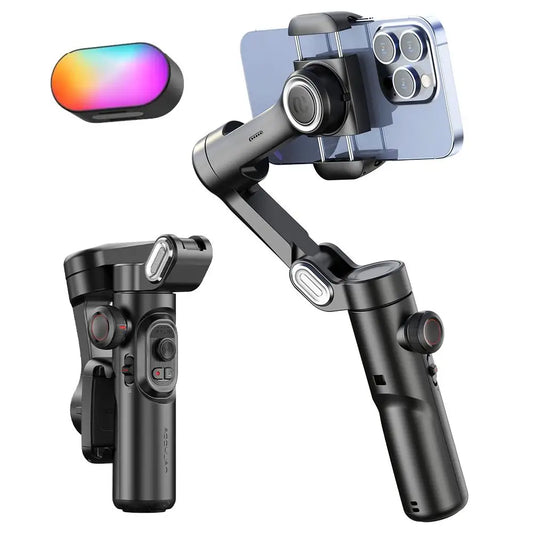 AOCHUAN 3-Axis Handheld Gimbal Stabilizer – Smartphone Stabilizer with Fill Light, Face Tracking for iPhone & Android, Tiktok & Vlog Smart XE